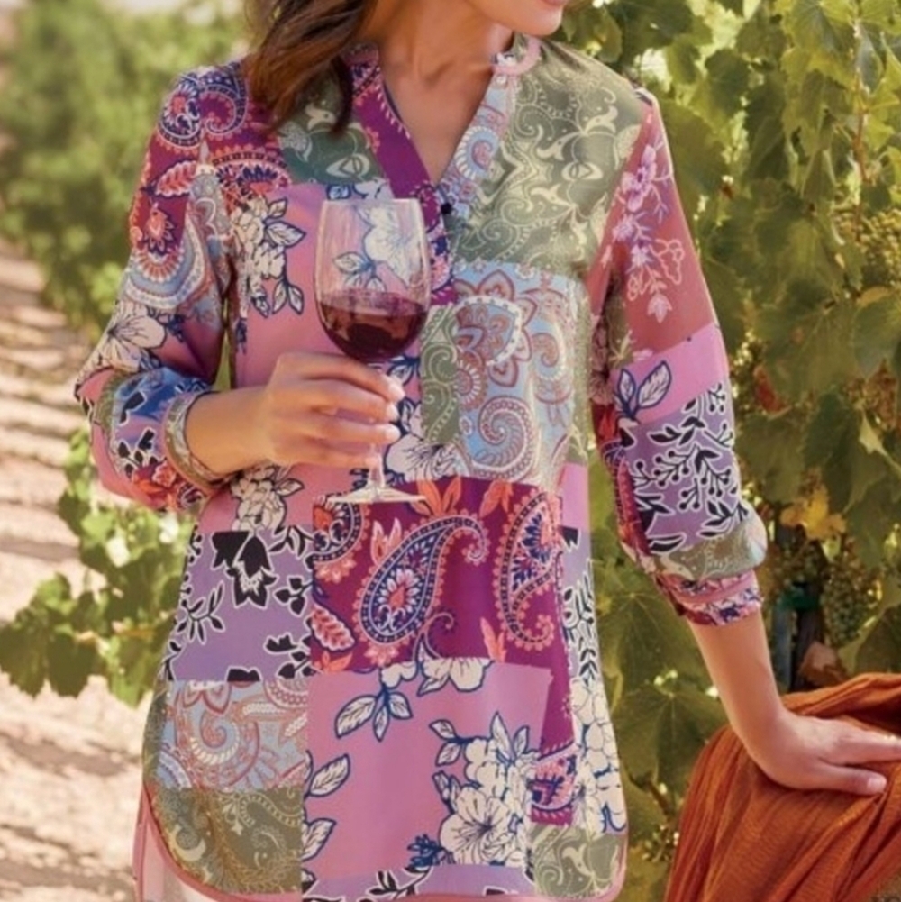 Soft Surroundings Alavadore Fleur Patchwork Top M… - image 1